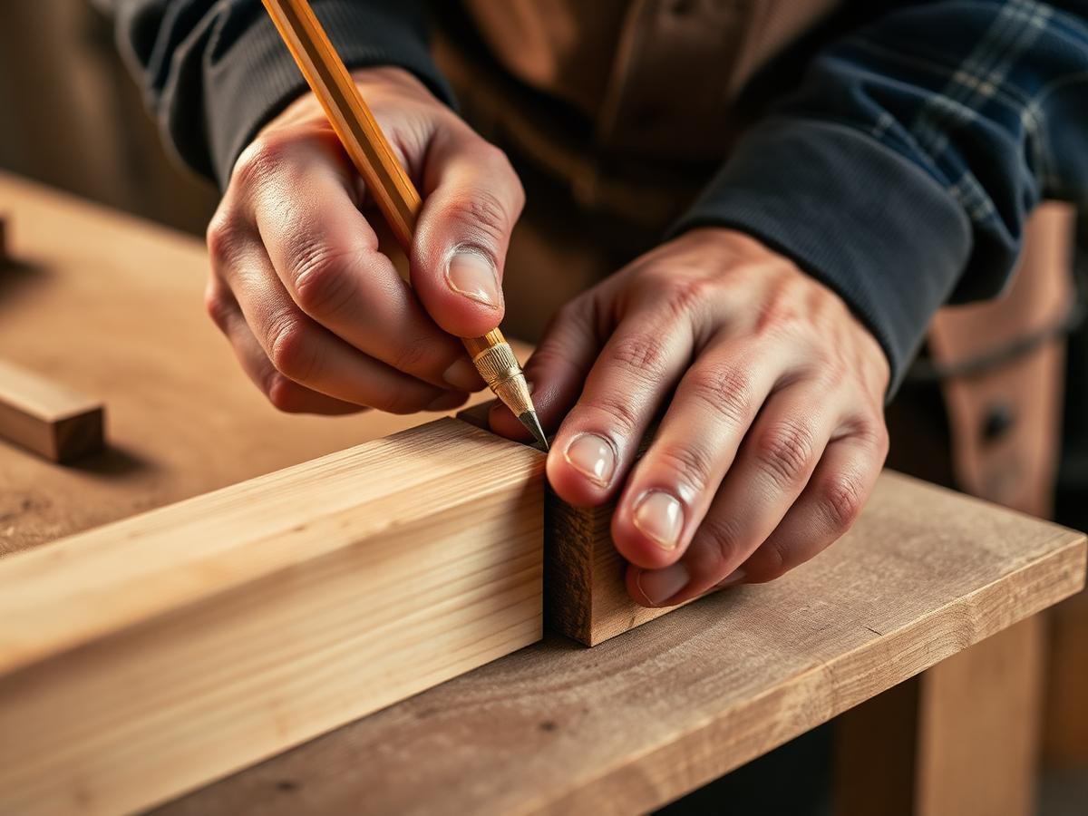 Hendrik meet een houten verbinding